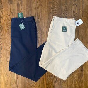 (2) L.L. Bean Classic Fit 20 M/T khaki and navy blue NWT women's
